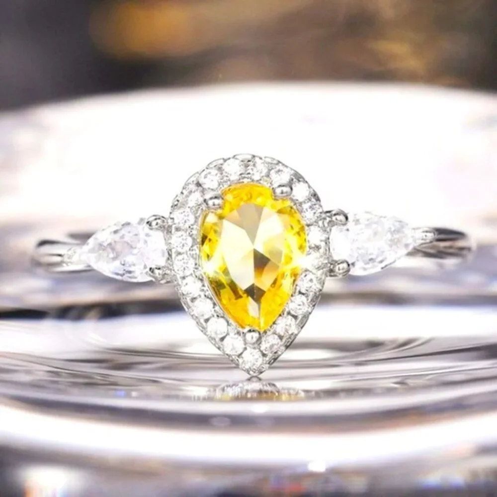 Gorgeous Bridgeton Regency Era Look 925 Silver Sim. Diamond Citrine Cocktail … - Picture 2 of 3
